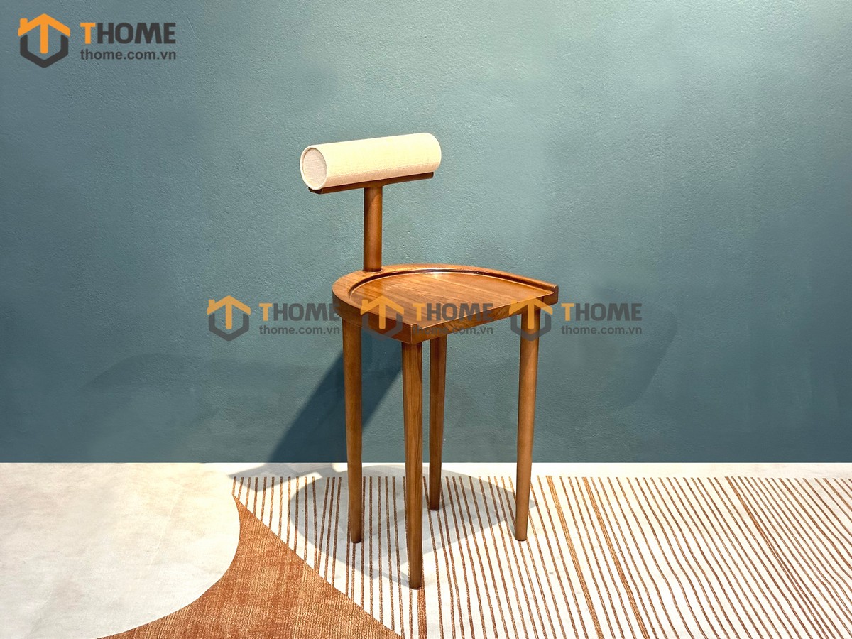 Ghế bar gỗ sồi tự nhiên mặt gỗ lưng nệm hình trụ GHEBARMG-06SN