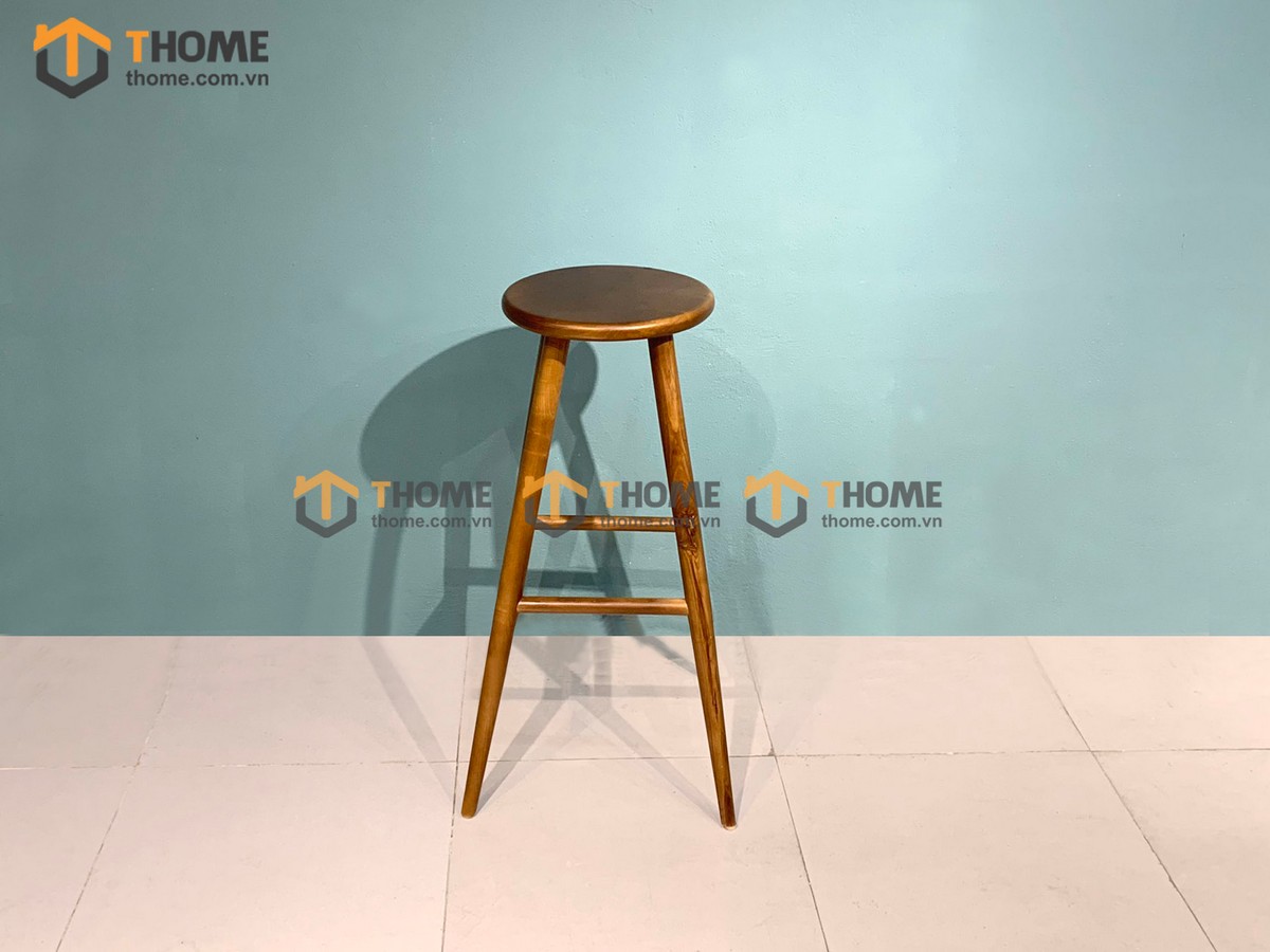 Ghế bar gỗ sồi tự nhiên mặt gỗ mặt tròn GHEBARMG-03SN
