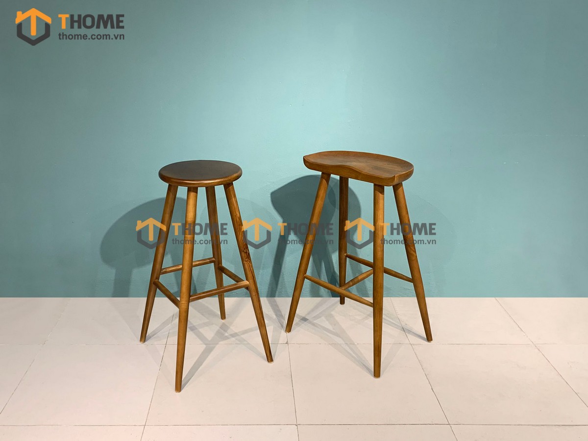 Ghế bar gỗ sồi tự nhiên mặt gỗ mặt tròn GHEBARMG-03SN