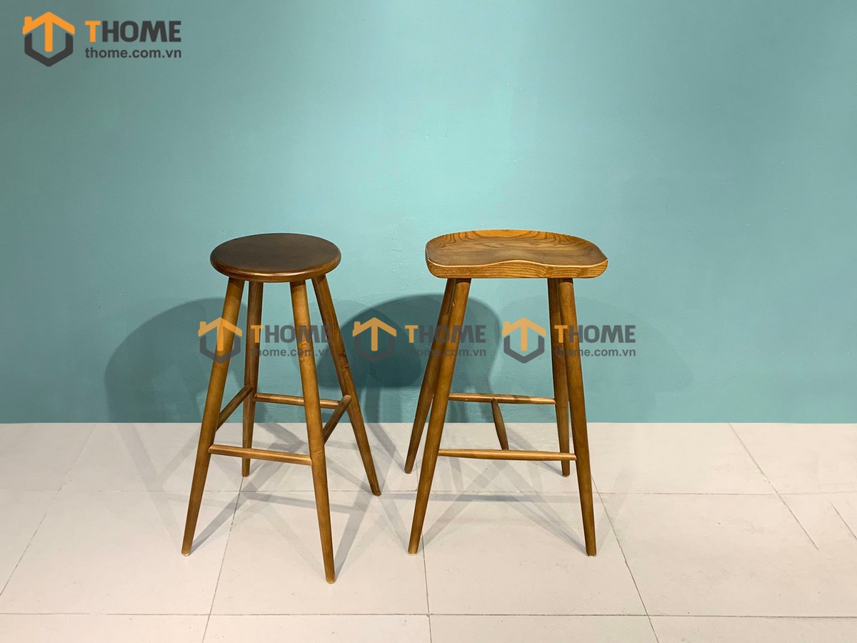 Ghế bar gỗ sồi tự nhiên mặt gỗ mặt tròn GHEBARMG-03SN