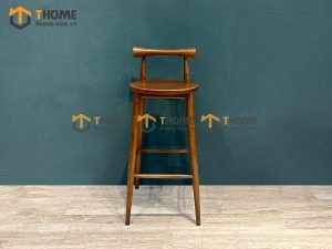 Ghế bar gỗ sồi tự nhiên mặt gỗ tựa tròn yên gỗ GHEBARMG-04SN