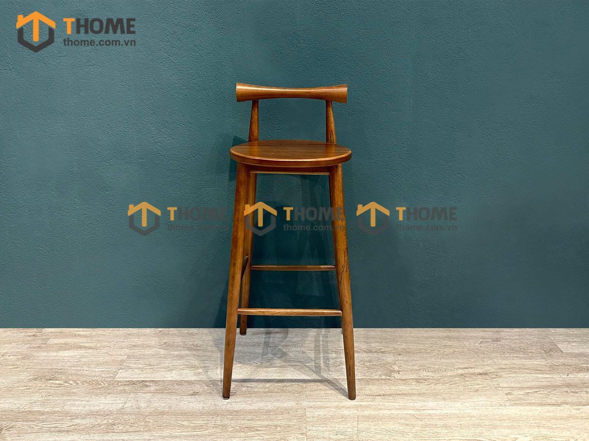 Ghế bar gỗ sồi tự nhiên mặt gỗ tựa tròn yên gỗ GHEBARMG-04SN