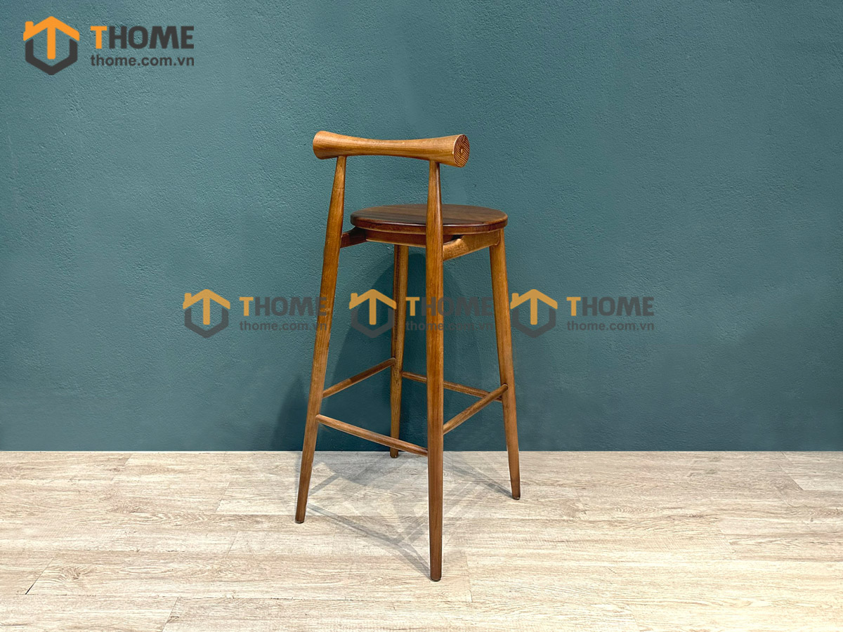 Ghế bar gỗ sồi tự nhiên mặt gỗ tựa tròn yên gỗ GHEBARMG-04SN