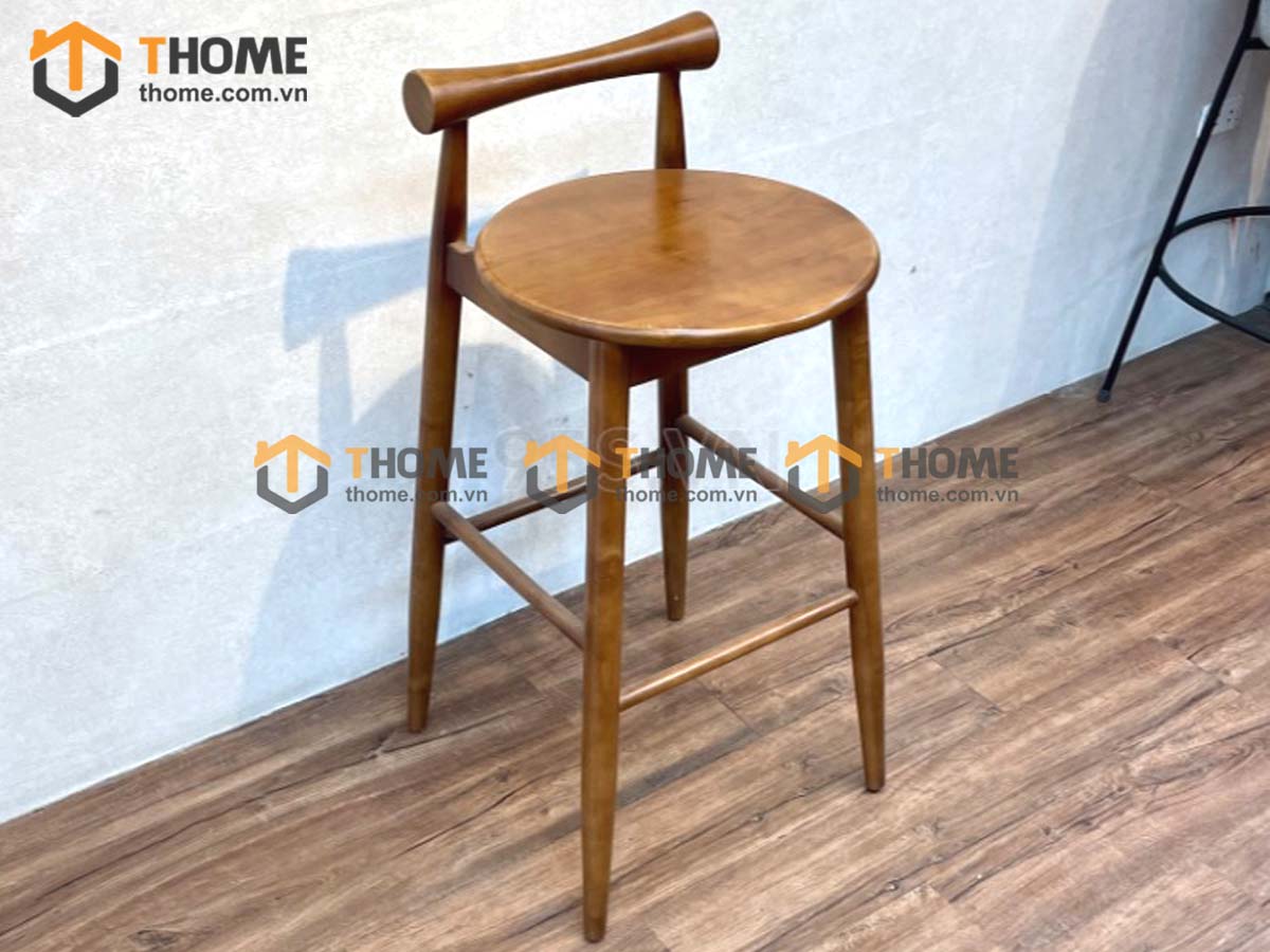 Ghế bar gỗ sồi tự nhiên mặt gỗ tựa tròn yên gỗ GHEBARMG-04SN