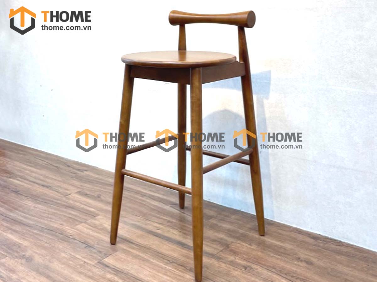 Ghế bar gỗ sồi tự nhiên mặt gỗ tựa tròn yên gỗ GHEBARMG-04SN