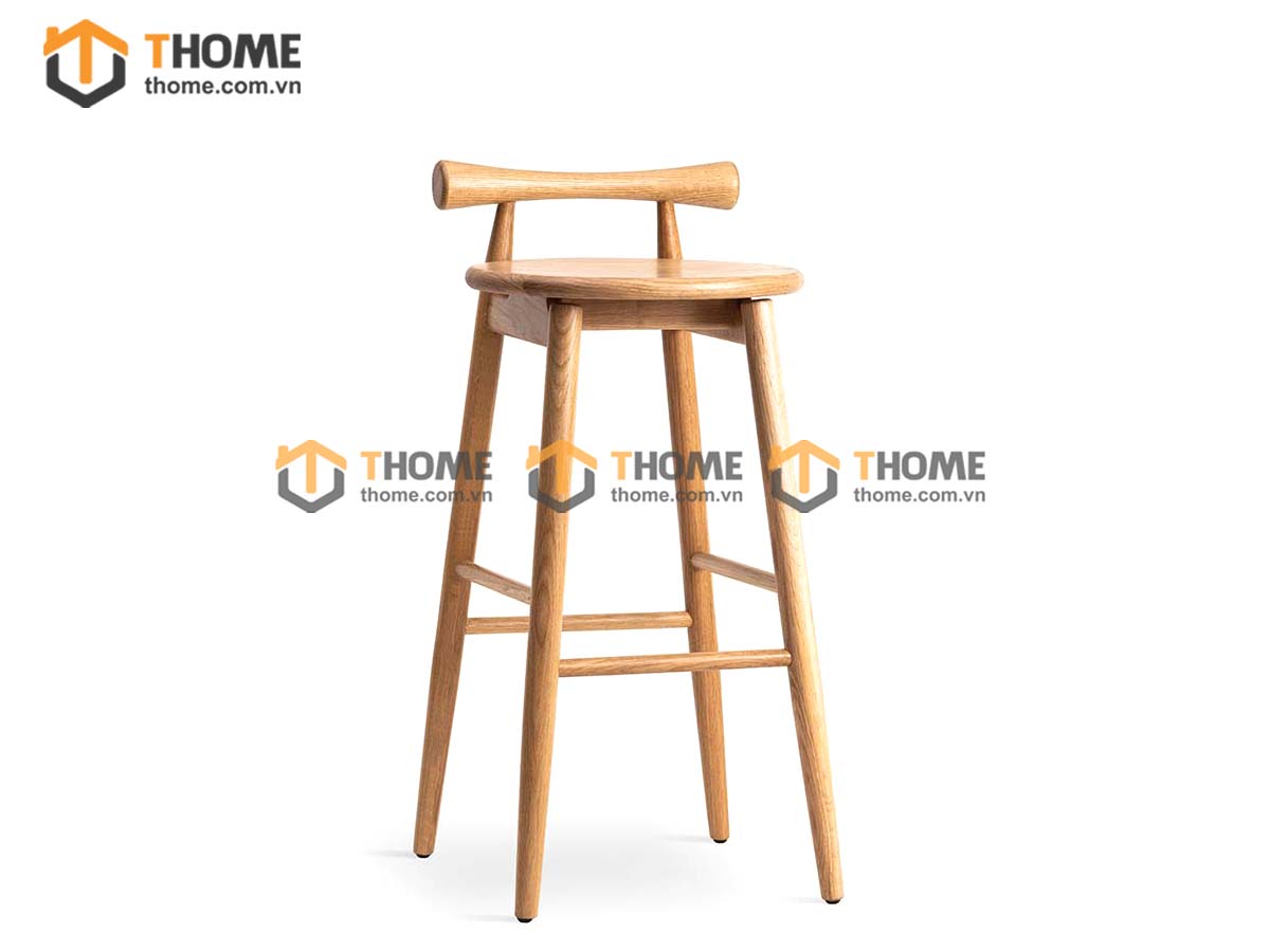 Ghế bar gỗ sồi tự nhiên mặt gỗ tựa tròn yên gỗ GHEBARMG-04SN