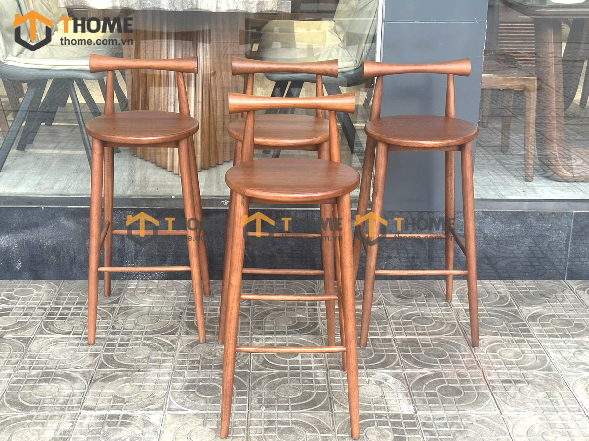 Ghế bar gỗ sồi tự nhiên mặt gỗ tựa tròn yên gỗ GHEBARMG-04SN
