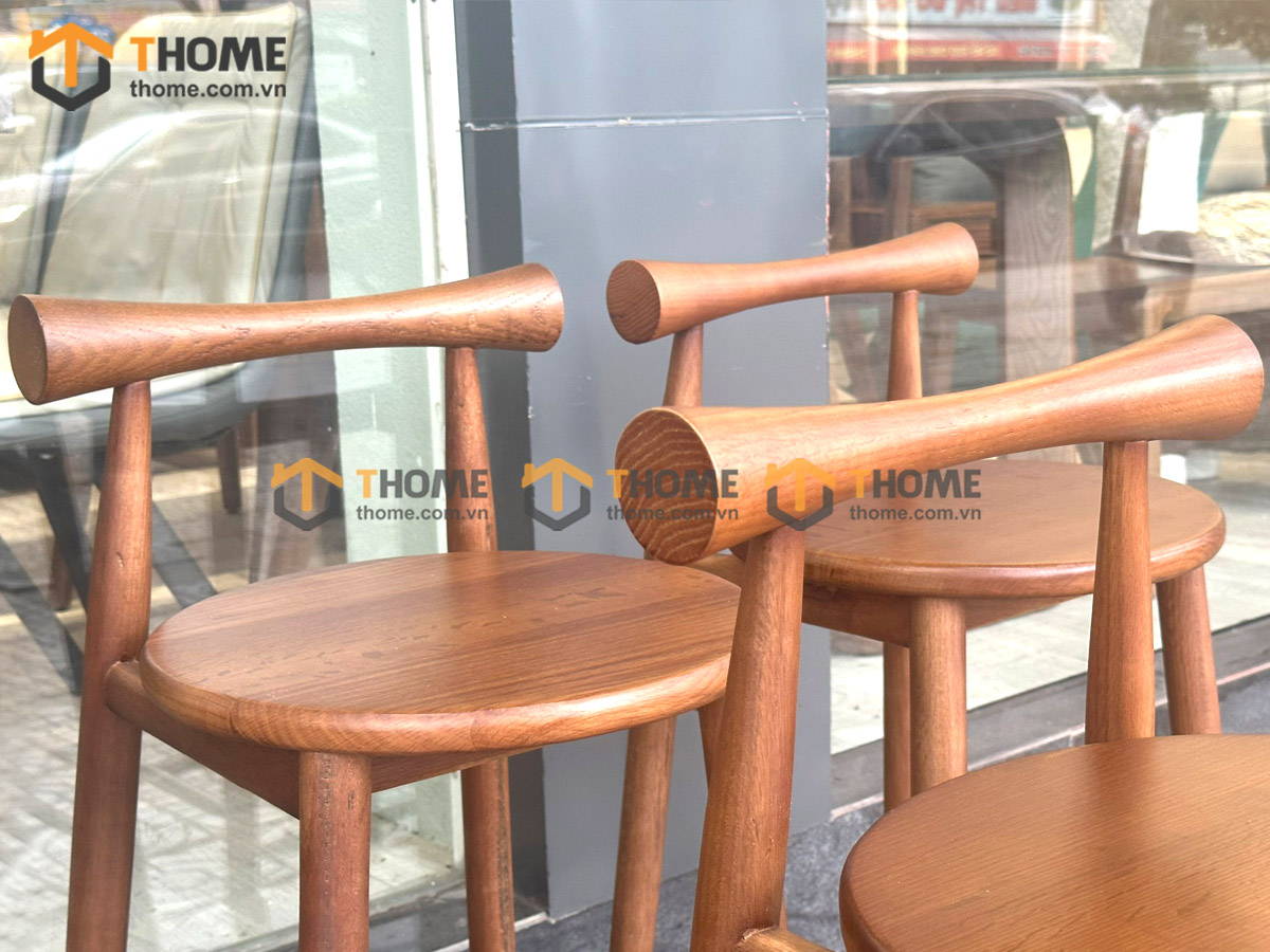 Ghế bar gỗ sồi tự nhiên mặt gỗ tựa tròn yên gỗ GHEBARMG-04SN