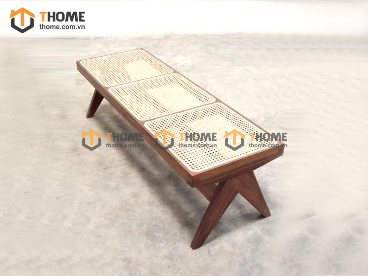 Ghế bench gỗ sồi tự nhiên mặt mây Jeanneret GHEBENCHMN-04SN