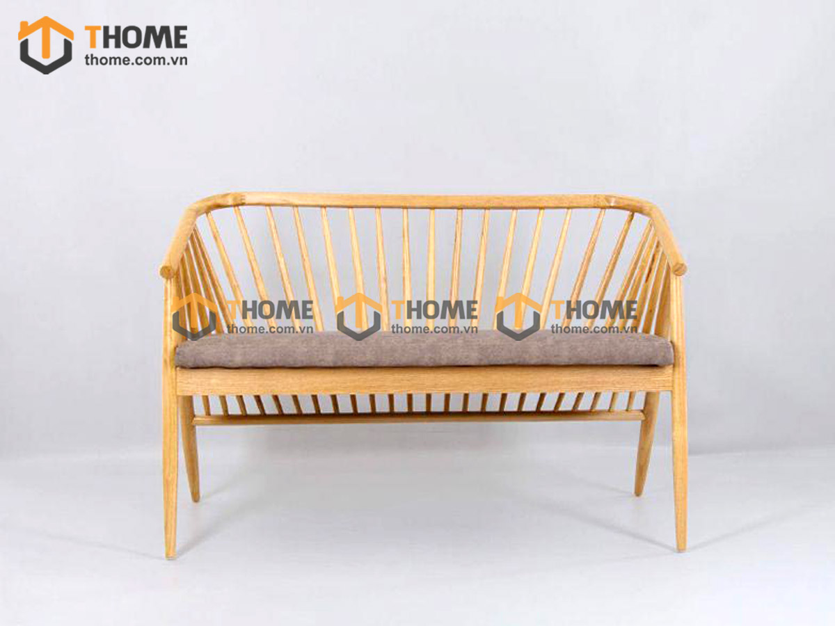 Ghế bench gỗ sồi tự nhiên mặt nệm 12 nan Genny GHEBENCHMN-03SN