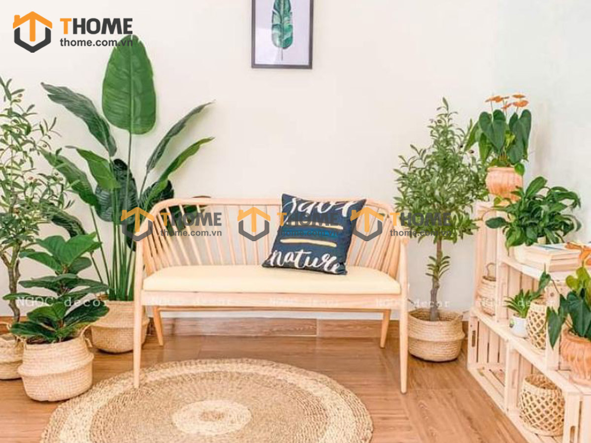Ghế bench gỗ sồi tự nhiên mặt nệm 12 nan Genny GHEBENCHMN-03SN