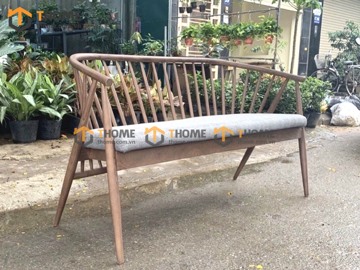 Ghế bench gỗ sồi tự nhiên mặt nệm 12 nan Genny GHEBENCHMN-03SN