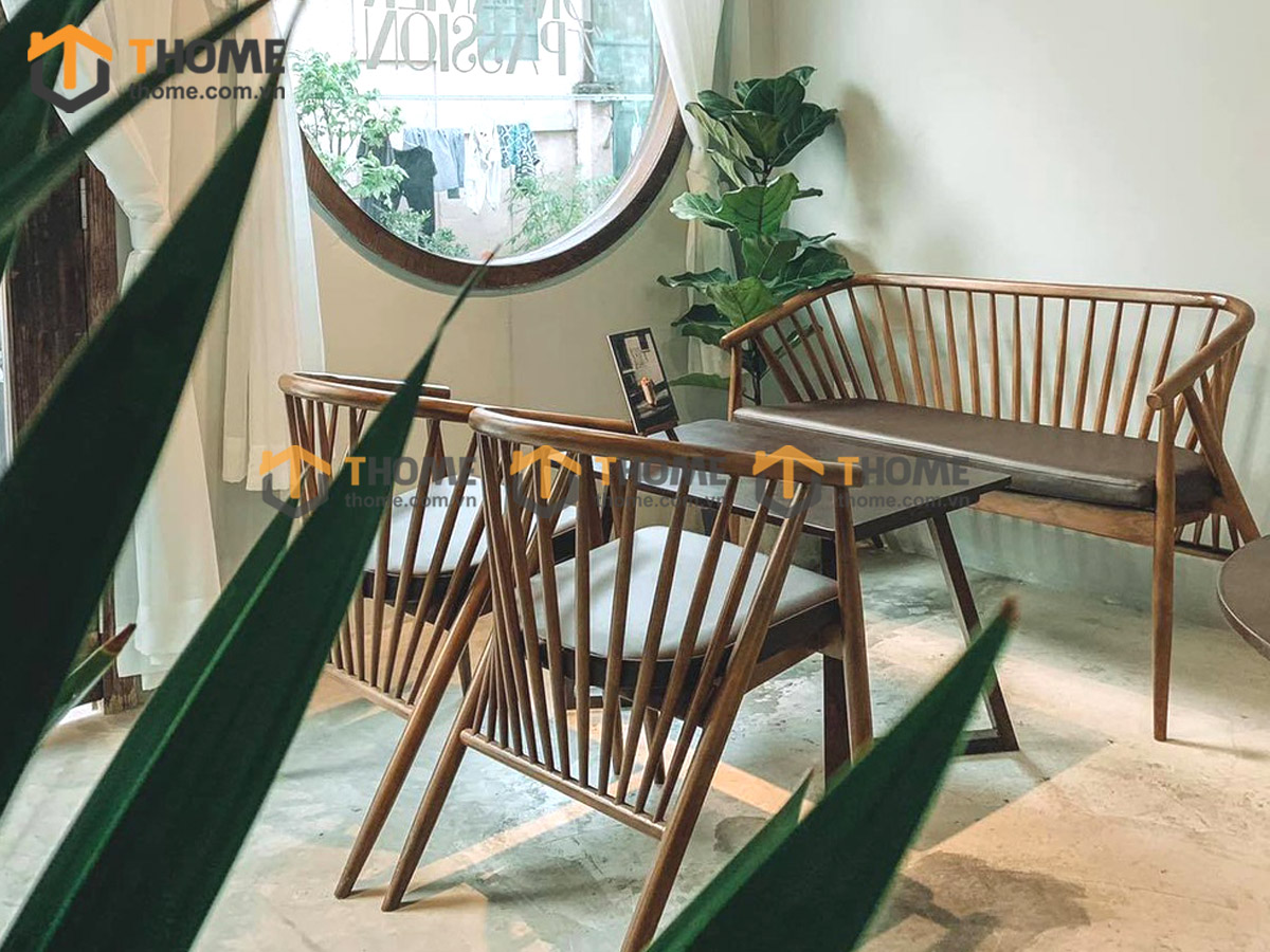 Ghế bench gỗ sồi tự nhiên mặt nệm 12 nan Genny GHEBENCHMN-03SN