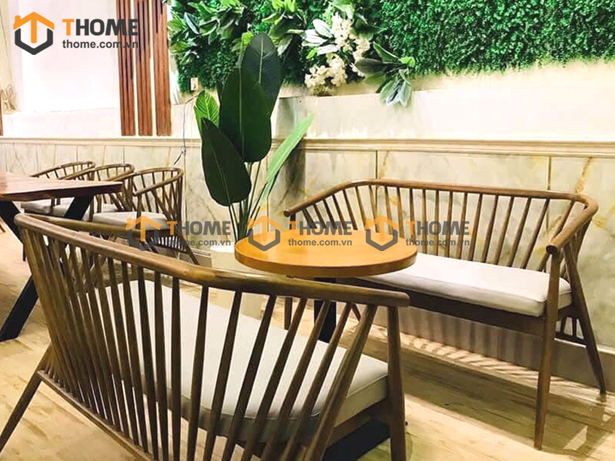 Ghế bench gỗ sồi tự nhiên mặt nệm 12 nan Genny GHEBENCHMN-03SN