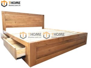 Giường ngủ gỗ sồi tự nhiên đầu thẳng 2 hộc kéo GN-04SM