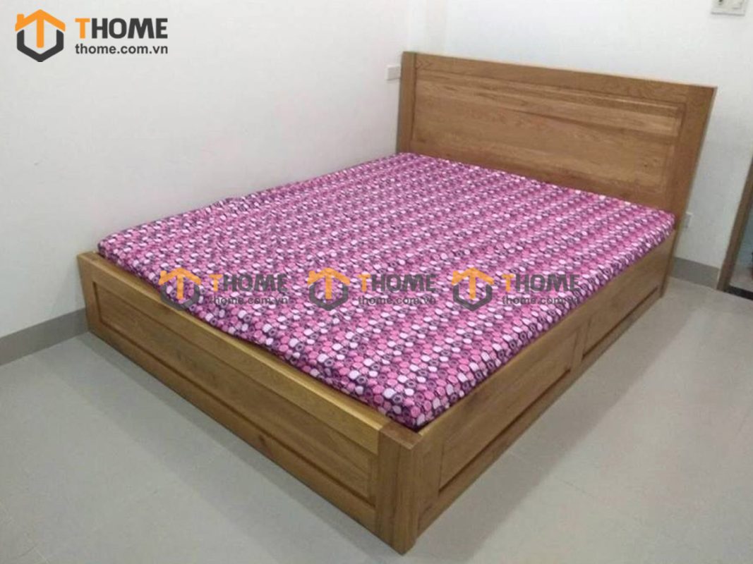 Giường ngủ gỗ sồi tự nhiên đầu thẳng 2 hộc kéo GN-04SM