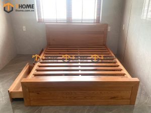 Giường ngủ gỗ sồi tự nhiên 2 hộc kéo Cuba GN-02SN