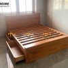 Giường ngủ gỗ sồi tự nhiên 2 hộc kéo Cuba GN-02SN