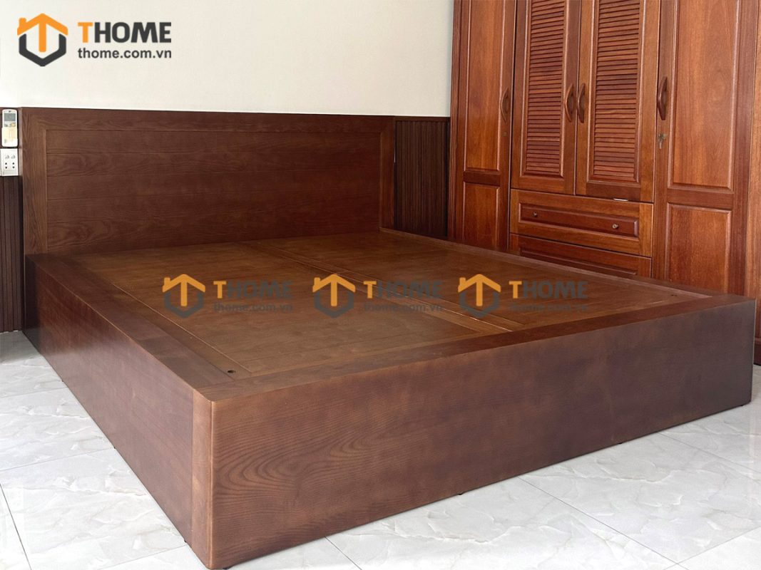 Giường ngủ gỗ sồi tự nhiên không hộc kéo vai to Cuba GN-01SN