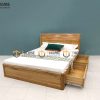 Giường ngủ gỗ sồi tự nhiên Nova đầu cong trơn 2 hộc kéo GN-01SM