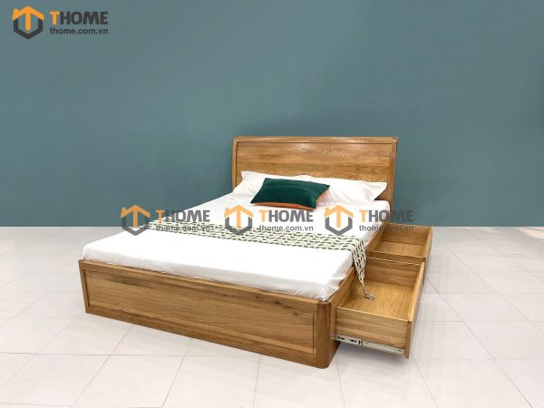Giường ngủ gỗ sồi tự nhiên Nova đầu cong trơn 2 hộc kéo GN-01SM