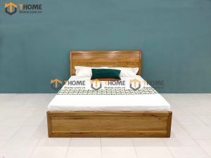 Giường ngủ gỗ sồi tự nhiên Nova đầu cong trơn 2 hộc kéo GN-01SM