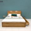 Giường ngủ gỗ sồi tự nhiên Nova đầu cong trơn 2 hộc kéo GN-01SM