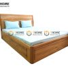Giường ngủ gỗ sồi tự nhiên Nova đầu cong trơn 2 hộc kéo GN-01SM