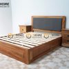 Giường ngủ gỗ sồi tự nhiên đầu nệm 2 hộc kéo GNĐN-10SM