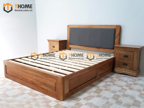Giường ngủ gỗ sồi tự nhiên đầu nệm 2 hộc kéo GNĐN-10SM