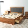 Giường ngủ gỗ sồi tự nhiên đầu nệm 2 hộc kéo GNĐN-10SM