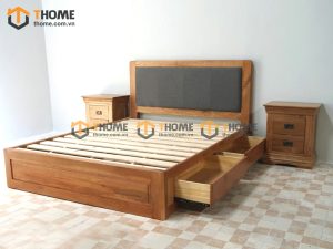 Giường ngủ gỗ sồi tự nhiên đầu nệm 2 hộc kéo GNĐN-10SM