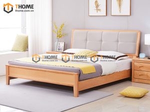 Giường ngủ gỗ sồi tự nhiên đầu nệm Caro GNĐN-11SN