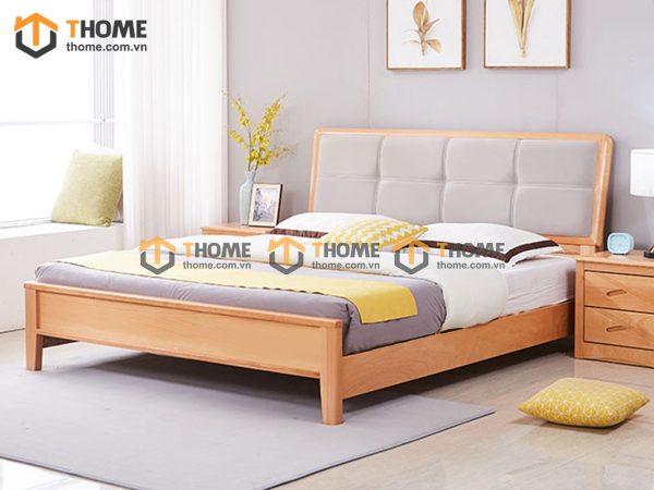Giường ngủ gỗ sồi tự nhiên đầu nệm Caro GNĐN-11SN