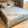 Giường ngủ gỗ sồi tự nhiên đầu nệm Luxury màu óc chó GNĐN-07SN