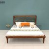 Giường ngủ gỗ sồi tự nhiên đầu nệm Sunrise màu óc chó GNĐN-06SN