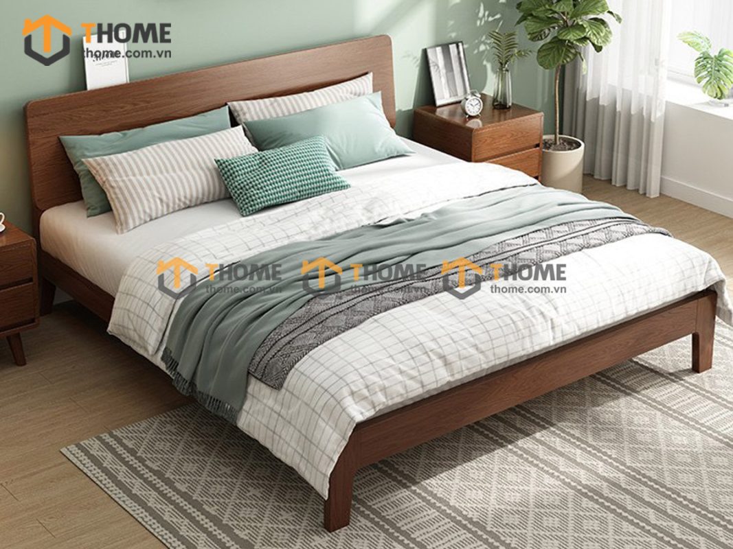 Giường ngủ gỗ sồi tự nhiên Hiroshima màu óc chó GN-06SN