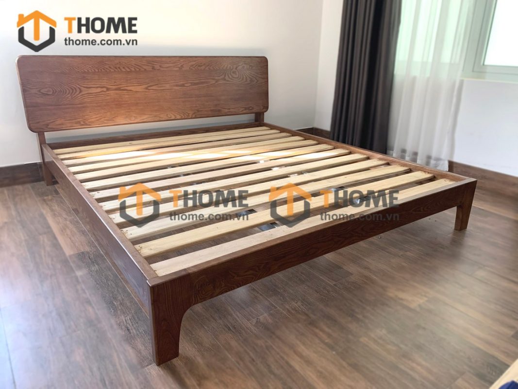 Giường ngủ gỗ sồi tự nhiên Hiroshima màu óc chó GN-06SN
