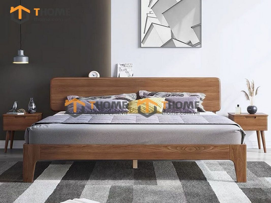 Giường ngủ gỗ sồi tự nhiên Hiroshima màu óc chó GN-06SN