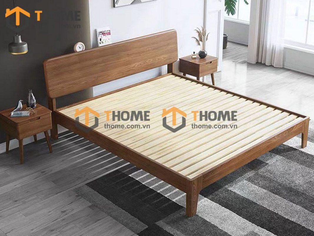 Giường ngủ gỗ sồi tự nhiên Hiroshima màu óc chó GN-06SN