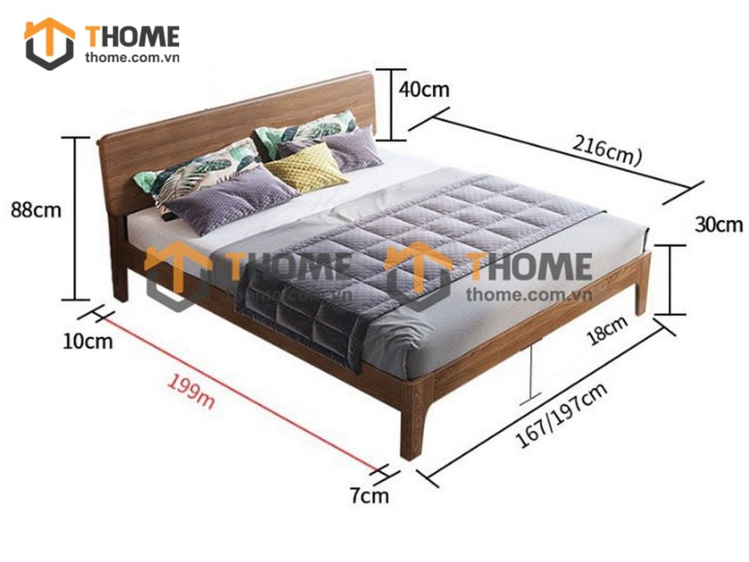 Giường ngủ gỗ sồi tự nhiên Hiroshima màu óc chó GN-06SN