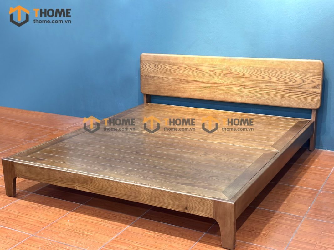Giường ngủ gỗ sồi tự nhiên Hiroshima màu óc chó GN-06SN