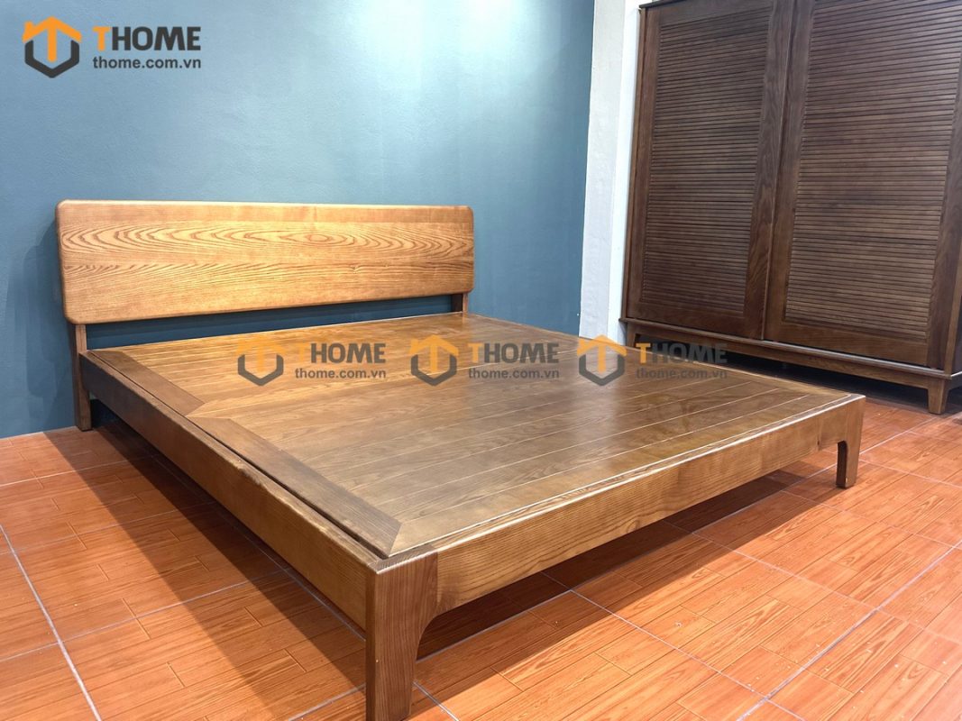 Giường ngủ gỗ sồi tự nhiên Hiroshima màu óc chó GN-06SN