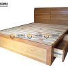 Giường ngủ gỗ sồi tự nhiên Nova đầu lá sách 2 hộc kéo GN-02SM