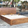 Giường ngủ gỗ sồi tự nhiên Nova đầu lá sách 2 hộc kéo GN-02SM