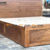 Giường ngủ gỗ sồi tự nhiên Nova đầu lá sách 2 hộc kéo GN-02SM
