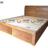 Giường ngủ gỗ sồi tự nhiên Nova đầu lá sách 2 hộc kéo đuôi GN-03SM