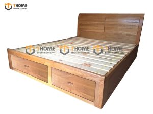 Giường ngủ gỗ sồi tự nhiên Nova đầu lá sách 2 hộc kéo đuôi GN-03SM