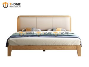 Giường ngủ gỗ sồi tự nhiên đầu nệm Mama màu tự nhiên GNĐN-02SN