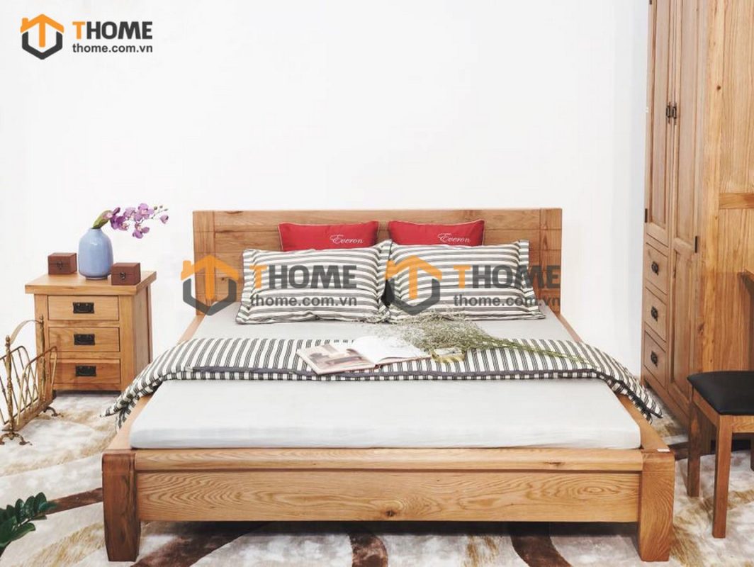 Giường ngủ gỗ sồi tự nhiên Nhật cao GN-14SM